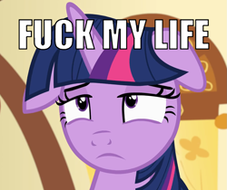 Size: 1255x1053 | Tagged: safe, edit, edited screencap, imported from derpibooru, screencap, twilight sparkle, alicorn, pony, a flurry of emotions, annoyed, caption, cropped, female, floppy ears, fml, image macro, reaction image, solo, text, twilight sparkle (alicorn), vulgar