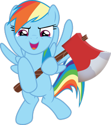 Size: 1149x1302 | Tagged: safe, artist:frownfactory, imported from derpibooru, rainbow dash, pegasus, pony, the beginning of the end, .svg available, axe, female, mare, open mouth, out of context, simple background, solo, svg, transparent background, vector, weapon, wings