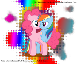 Size: 1200x1000 | Tagged: safe, artist:erikadaniel98, imported from derpibooru, pinkie pie, rainbow dash, earth pony, pegasus, pony, affection, female, lesbian, looking at each other, mare, pinkiedash, shipping, simple background, smiling, transparent background, watermark