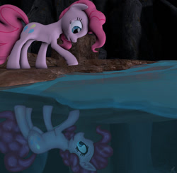 Size: 904x883 | Tagged: safe, artist:fd-daylight, artist:kikirdcz, imported from derpibooru, pinkie pie, pony, 3d, cave, cave pool, collaboration, female, mirror pool, reflection, solo, source filmmaker