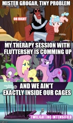 Size: 500x843 | Tagged: safe, edit, edited screencap, imported from derpibooru, screencap, cozy glow, fluttershy, lord tirek, spike, twilight sparkle, alicorn, centaur, dragon, pegasus, pony, unicorn, the beginning of the end, caption, comic, female, filly, flying, freckles, image macro, male, screencap comic, text, twilight sparkle (alicorn)
