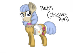 Size: 640x462 | Tagged: safe, imported from derpibooru, earth pony, pony, aardman animations, babs (chicken run), bag, blue mane, blue tail, chicken run, dreamworks, gray eyes, ponified, saddle bag, tail