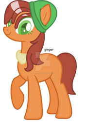 Size: 640x902 | Tagged: safe, artist:kittykatloveit, imported from derpibooru, earth pony, pony, aardman animations, base used, beanie, brown mane, brown tail, chicken run, deviantart watermark, dreamworks, ginger, green eyes, hat, missing cutie mark, obtrusive watermark, orange coat, ponified, simple background, solo, tail, watermark, white background