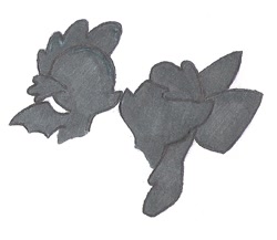 Size: 505x439 | Tagged: artist needed, source needed, safe, imported from derpibooru, apple bloom, spike, dragon, female, interspecies, kissing, male, pencil drawing, shipping, simple background, spikebloom, straight, traditional art, white background, winged spike, wings