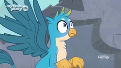 Size: 1920x1080 | Tagged: safe, imported from derpibooru, screencap, gallus, griffon, uprooted, flying, male, solo, spread wings, surprised, wings