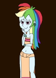 Size: 961x1329 | Tagged: safe, artist:hunterxcolleen, imported from derpibooru, rainbow dash, equestria girls, belly button, bracelet, chel, clothes, cosplay, costume, ear piercing, earring, jewelry, midriff, piercing, the road to el dorado