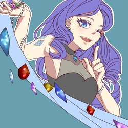 Size: 1000x1000 | Tagged: safe, artist:dez, imported from derpibooru, rarity, human, alternative cutie mark placement, armpits, bare shoulders, colored eyelashes, colored pupils, cute, female, gem, humanized, looking at you, one eye closed, raribetes, solo, wink