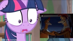 Size: 800x449 | Tagged: safe, deleted from derpibooru, edit, edited screencap, imported from derpibooru, screencap, twilight sparkle, pony, starlight the hypnotist, spoiler:interseason shorts, bad touch, chicken run, ginger, personal space invasion