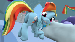 Size: 1600x900 | Tagged: safe, artist:fazbearsparkle, imported from derpibooru, rainbow dash, pony, 3d, bedroom, butt dancing, dancing, fun, funny, looking at you, room, shaking, source filmmaker