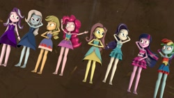 Size: 3351x1885 | Tagged: safe, artist:fazbearsparkle, imported from derpibooru, applejack, fluttershy, pinkie pie, rainbow dash, rarity, starlight glimmer, trixie, twilight sparkle, equestria girls, 3d, armpits, barefoot, clothes, dress, fall formal outfits, feet, lies, park, relaxing, source filmmaker