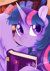 Size: 732x1036 | Tagged: safe, artist:mlpfwb, imported from derpibooru, twilight sparkle, alicorn, pony, book, bust, cute, ear fluff, female, friendship journal, mare, portrait, solo, twiabetes, twilight sparkle (alicorn)
