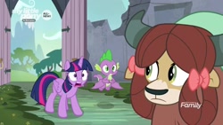 Size: 1920x1080 | Tagged: safe, imported from derpibooru, screencap, spike, twilight sparkle, yona, alicorn, dragon, pony, yak, uprooted, twilight sparkle (alicorn), winged spike, wings