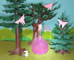 Size: 1408x1144 | Tagged: safe, artist:malte279, imported from derpibooru, angel bunny, fluttershy, butterfly, craft, cutie mark, flacon, glass engraving, origami, playmobil, tree