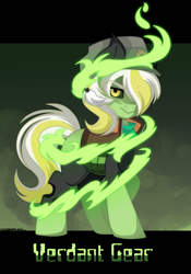 Size: 1750x2500 | Tagged: safe, artist:ciderpunk, imported from derpibooru, oc, oc:verdant gear, changeling, changeling oc, green changeling, hat, shapeshifting, transformation