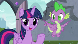 Size: 1920x1080 | Tagged: safe, imported from derpibooru, screencap, spike, twilight sparkle, alicorn, dragon, pony, uprooted, claws, female, male, twilight sparkle (alicorn), winged spike, wings