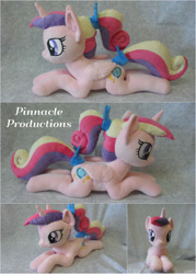 Size: 2000x2800 | Tagged: safe, artist:bluedragonflyplush, imported from derpibooru, princess cadance, alicorn, pony, bow, female, folded wings, horn, irl, mare, photo, plushie, ponytail, prone, solo, tail bow, teen princess cadance, wings