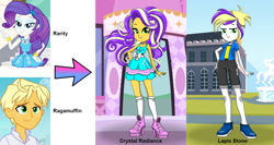 Size: 1576x840 | Tagged: safe, artist:silverbuller, imported from derpibooru, ragamuffin (equestria girls), rarity, oc, oc:crystal radiance, oc:lapis stone, equestria girls, equestria girls series, spring breakdown, spoiler:eqg series (season 2), female, male, next generation, offspring, parent:ragamuffin, parent:rarity, parents:rarimuffin, ragamuffin (g4), rarimuffin, shipping, straight