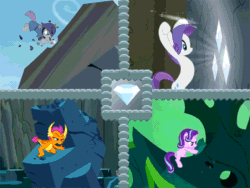 Size: 960x720 | Tagged: safe, artist:masem, artist:php11, artist:zutheskunk traces, edit, edited screencap, editor:sponandi, imported from derpibooru, screencap, maud pie, rarity, smolder, starlight glimmer, tom, dragon, earth pony, pony, unicorn, maud pie (episode), the return of harmony, to where and back again, uprooted, animated, chrysalis' throne, corrupted, corrupted rarity, cropped, digging, discorded, female, gif, mare, mario party, mario party 2, muda pie, pathetic, pickelhaube, rock, super mario bros.