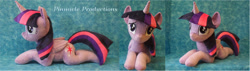 Size: 3500x1000 | Tagged: safe, artist:bluedragonflyplush, imported from derpibooru, twilight sparkle, alicorn, pony, female, folded wings, horn, irl, mare, photo, plushie, prone, solo, twilight sparkle (alicorn), wings