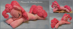 Size: 5000x2000 | Tagged: safe, artist:bluedragonflyplush, imported from derpibooru, pinkie pie, earth pony, pony, beanie (plushie), eyes closed, female, hand, irl, mare, photo, plushie, prone, sleeping, solo
