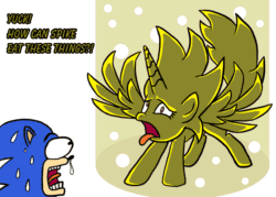Size: 700x500 | Tagged: safe, artist:outofworkderpy, imported from derpibooru, derpy hooves, ditzy doo, alicorn, pony, comic:out of work derpy, alicornified, animated, comic, crossover, derpicorn, duo, eye bulging, female, i just don't know what went wrong, implied spike, mare, outofworkderpy, race swap, seizure warning, snot, sonic the hedgehog, sonic the hedgehog (series), super form, too dumb to live, tumblr, tumblr comic, xk-class end-of-the-world scenario