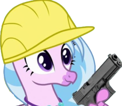 Size: 363x313 | Tagged: safe, edit, edited screencap, imported from derpibooru, screencap, silverstream, hippogriff, pony, non-compete clause, construction helmet, emote, emotes, female, glock, gun, handgun, hard hat, hat, jewelry, necklace, no trigger discipline, pistol, simple background, solo, teenager, transparent background, weapon