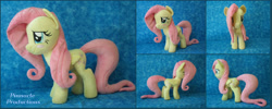 Size: 4000x1600 | Tagged: safe, artist:bluedragonflyplush, imported from derpibooru, fluttershy, pegasus, pony, blush sticker, blushing, female, folded wings, irl, mare, photo, plushie, solo, standing, wings