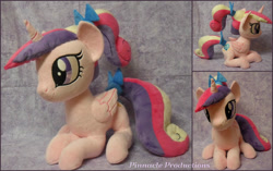 Size: 1600x1006 | Tagged: safe, artist:bluedragonflyplush, imported from derpibooru, princess cadance, alicorn, pony, bow, female, folded wings, horn, irl, mare, photo, plushie, prone, sitting, solo, tail bow, teen princess cadance, wings