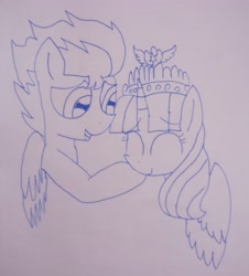 Size: 2992x3303 | Tagged: safe, artist:徐詩珮, imported from derpibooru, flash sentry, oc, oc:vesty sparkle, alicorn, pegasus, pony, alicorn oc, father and daughter, female, lineart, male, mare, next generation, offspring, parent:flash sentry, parent:twilight sparkle, parents:flashlight, stallion, traditional art