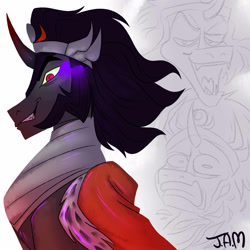 Size: 2500x2500 | Tagged: safe, artist:jamz-artz, imported from derpibooru, king sombra, pony, unicorn, the beginning of the end, bust, faic, jewelry, looking at you, male, profile, regalia, simple background, sitting, solo, stallion, white background