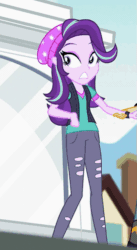 Size: 327x595 | Tagged: safe, imported from derpibooru, screencap, cloudy kicks, starlight glimmer, sunset shimmer, tennis match, equestria girls, mirror magic, spoiler:eqg specials, animated, beanie, female, hat, trembling