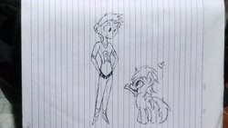 Size: 4096x2304 | Tagged: safe, artist:renfred456, imported from derpibooru, screw loose, oc, oc:renfred, earth pony, human, pony, behaving like a dog, bone, female, floating heart, heart