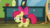 Size: 500x281 | Tagged: safe, imported from derpibooru, screencap, apple bloom, earth pony, pony, bloom and gloom, alternate cutie mark, animated, apple, cutie mark, discovery family logo, female, food, inception, one eye closed, scared, wink