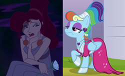 Size: 800x486 | Tagged: safe, imported from derpibooru, screencap, rainbow dash, pegasus, pony, sparkle's seven, clothes, comparison, dress, hercules, megara, megaradash, rainbow dash always dresses in style