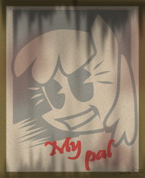 Size: 626x770 | Tagged: safe, artist:cazra, imported from derpibooru, oc, oc:stable filly, earth pony, pony, fallout equestria, grin, pac-man eyes, pacman eyes, poster, smiling