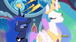 Size: 806x451 | Tagged: safe, imported from derpibooru, screencap, princess celestia, princess luna, pony, sparkle's seven, animated, celestia is not amused, crown, duckface, duo, eyes closed, female, floppy ears, flowing mane, gif, grumpy, grumpy celestia, grumpy luna, jewelry, luna is not amused, mare, pouting, raised eyebrow, regalia, royal sisters, sibling rivalry, sisters, unamused