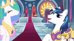 Size: 806x451 | Tagged: safe, imported from derpibooru, screencap, princess celestia, shining armor, pony, sparkle's seven, animated, cute, faic, gif, shining adorable