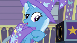 Size: 1280x720 | Tagged: safe, imported from derpibooru, screencap, trixie, pony, unicorn, uncommon bond, female, mare, solo, trixie's wagon