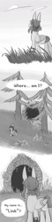 Size: 400x1704 | Tagged: safe, artist:sunnytp, deleted from derpibooru, imported from derpibooru, pegasus, pony, black and white, comic, grass, grayscale, link, male, monochrome, ponies of the wild, ponified, stallion, the legend of zelda, the legend of zelda: breath of the wild, tree