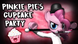 Size: 1280x720 | Tagged: artist needed, source needed, safe, imported from derpibooru, pinkie pie, 3d, bowler hat, cane, cupcake, food, hat, knife, pinkamena diane pie, source filmmaker, thumbnail