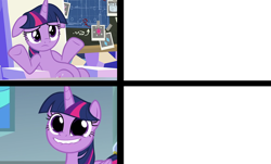 Size: 1152x696 | Tagged: safe, edit, edited screencap, imported from derpibooru, screencap, twilight sparkle, alicorn, pony, sparkle's seven, chalkboard, faic, female, floppy ears, friendship throne, meme, meme template, pudding face, solo, template, twilight sparkle (alicorn)