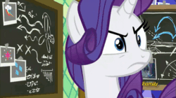 Size: 787x441 | Tagged: safe, imported from derpibooru, screencap, rarity, pony, sparkle's seven, animated, chalkboard, faic, female, gif, solo
