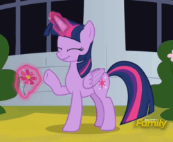 Size: 554x454 | Tagged: safe, imported from derpibooru, screencap, twilight sparkle, alicorn, pony, sparkle's seven, animated, cute, female, flower, gif, hoof waving, magic, twiabetes, twilight sparkle (alicorn)