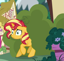 Size: 555x533 | Tagged: safe, imported from derpibooru, screencap, sunset shimmer, pony, equestria girls, spring breakdown, bush, cropped, female, solo