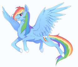 Size: 1024x883 | Tagged: safe, artist:renciel, imported from derpibooru, rainbow dash, pegasus, pony, female, grin, mare, simple background, smiling, solo