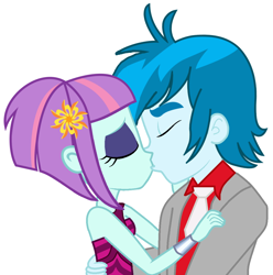 Size: 1168x1176 | Tagged: safe, artist:themexicanpunisher, imported from derpibooru, sunny flare, thunderbass, equestria girls, female, kissing, male, shipping, sleeveless, straight, thunderflare