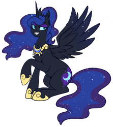 Size: 759x855 | Tagged: safe, artist:lulubell, imported from derpibooru, nightmare moon, pony, champion au, alternate hairstyle, alternate universe, female, grin, hoof shoes, jewelry, regalia, simple background, smiling, solo, transparent background