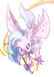 Size: 705x1000 | Tagged: safe, artist:nabebuta, imported from derpibooru, silverstream, classical hippogriff, hippogriff, uprooted, cute, diastreamies, female, open mouth, paint, paintbrush, painting, quadrupedal, simple background, solo, white background