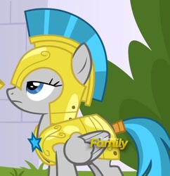 Size: 784x811 | Tagged: safe, imported from derpibooru, screencap, windstorm, pegasus, pony, sparkle's seven, armor, cropped, discovery family logo, female, guardsmare, implied derpy, mare, royal guard, solemn canterlot marshal, solo, unamused