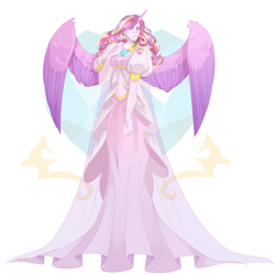 Size: 2000x2000 | Tagged: safe, artist:artistgenepal, imported from derpibooru, princess cadance, human, clothes, cutie mark background, dress, female, horned humanization, humanized, simple background, solo, white background, winged humanization, wings